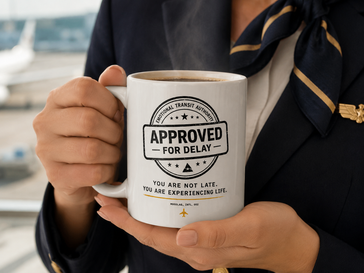 Mug - Approved for Delay_ — mug céramique blanc tenu en main, vue 2, hero